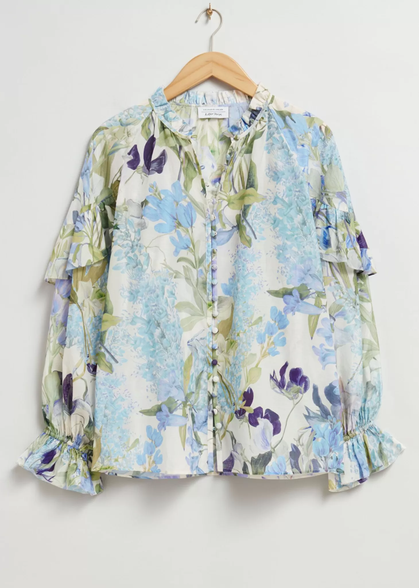 Bluser Og Skjorter*& Other Stories Avslappet Bluse Med Frilldetaljer Beige/Bla Blomstertrykk