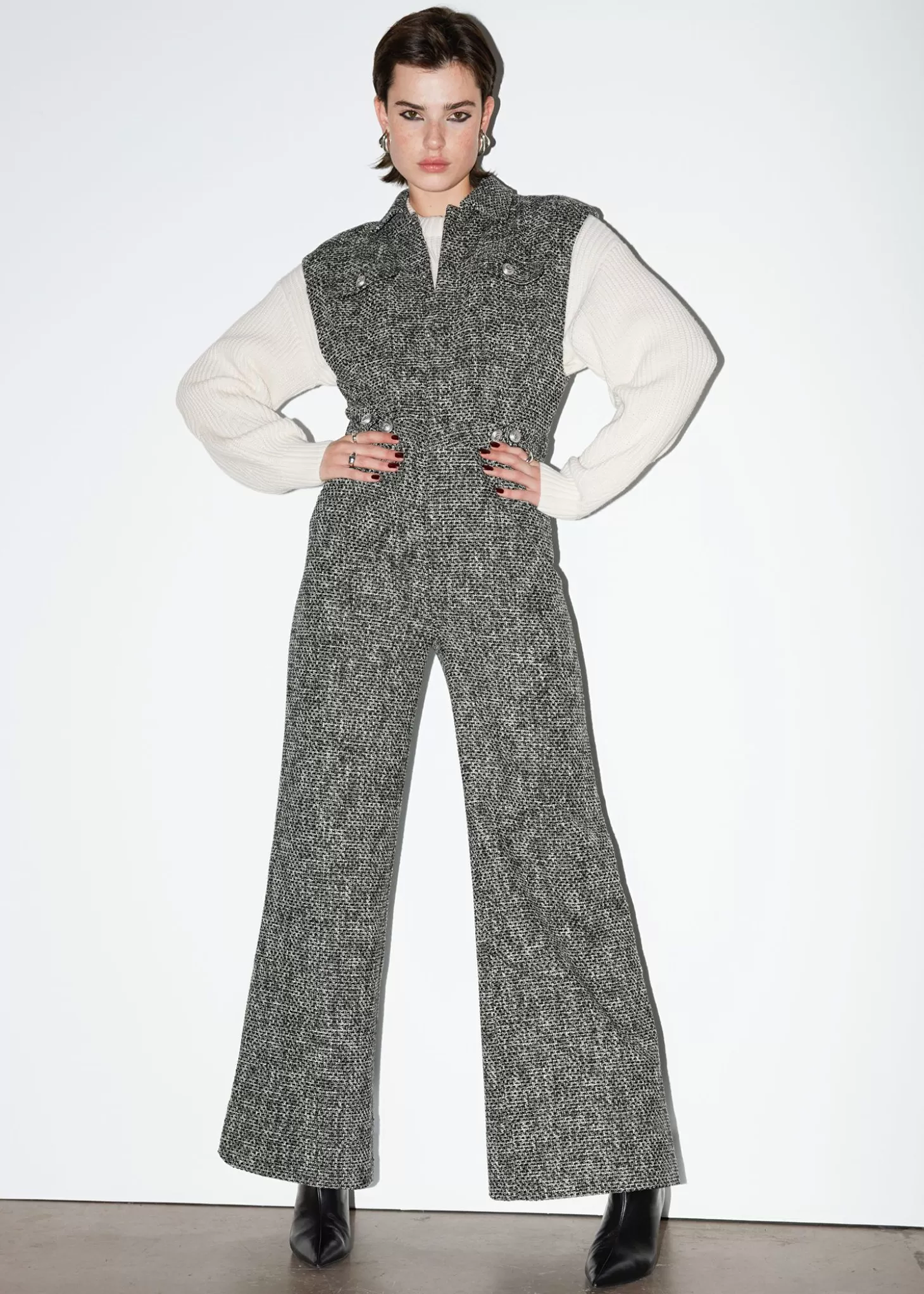 Bukse*& Other Stories Bred Ermelos Tweed Jumpsuit Svart Tweed