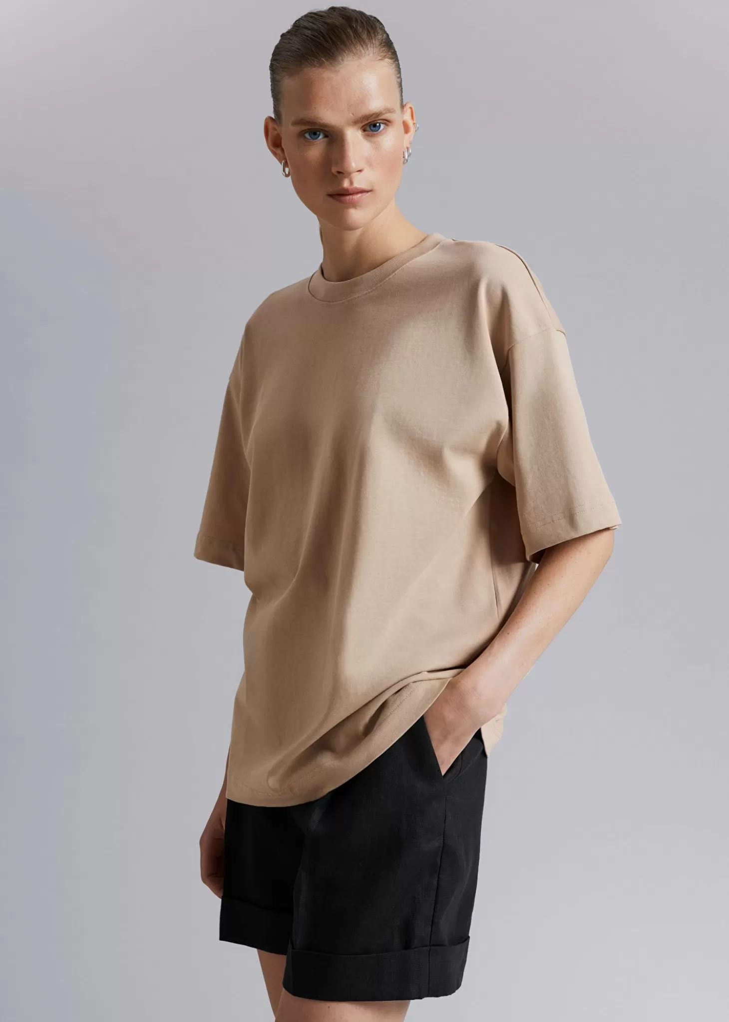 Topper*& Other Stories Oversized T-Skjørte I Bomullsjersey Stovet Beige