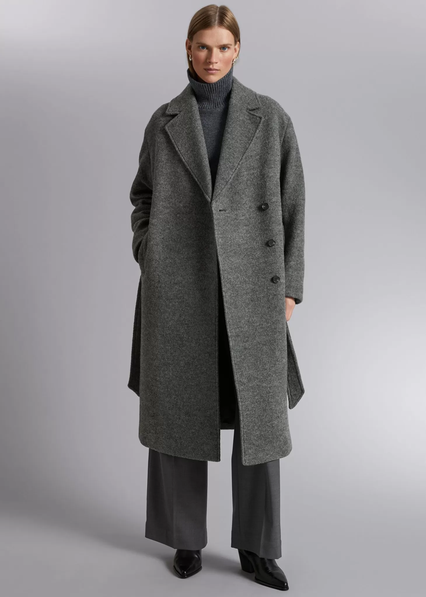 Jakker Og Jakker*& Other Stories Voluminos Belted Wool Coat Mork Gra